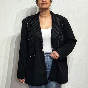 St. Anthony Evening Black Vintage Beaded Jacket Sz 18W